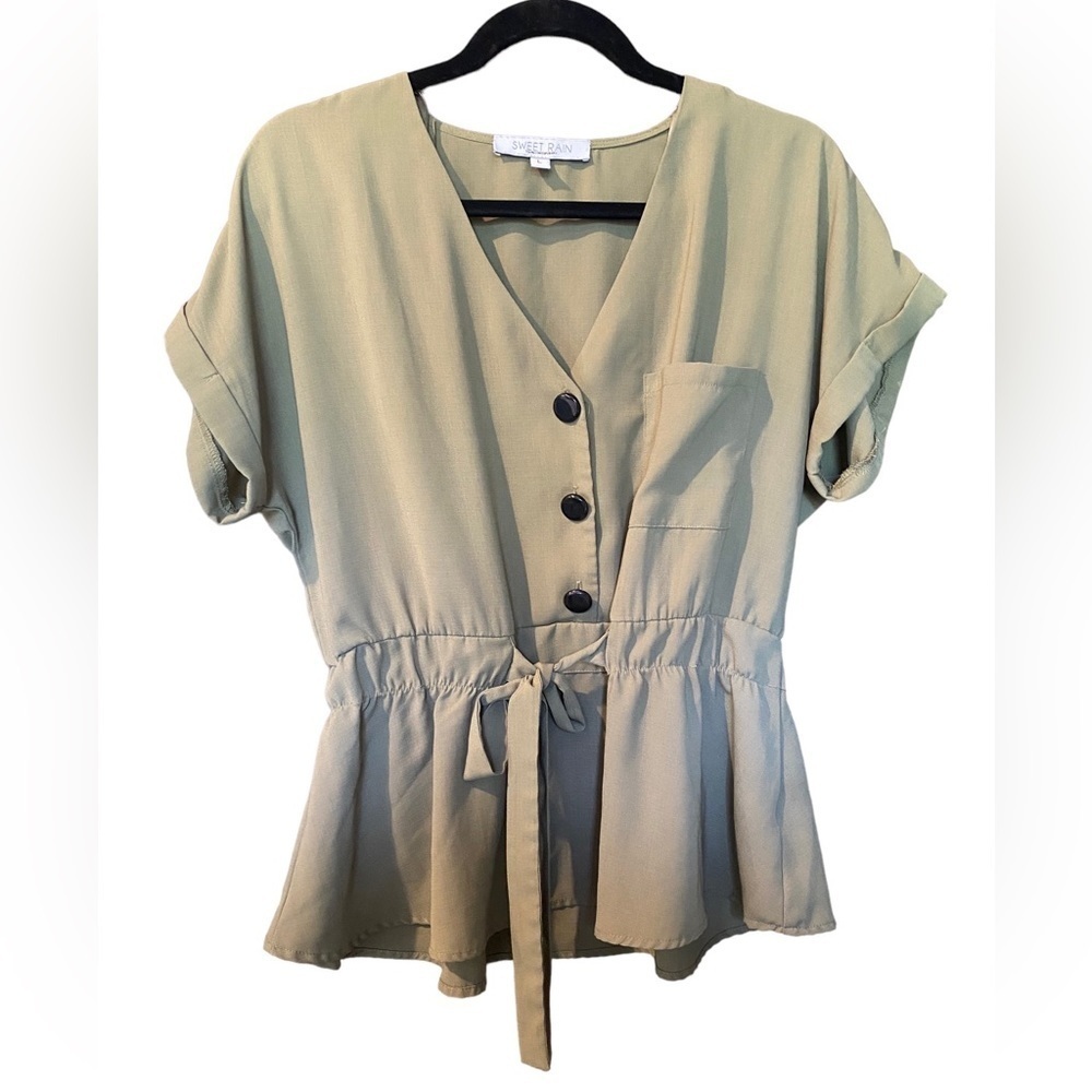 Sweet Rain Young Contemporary Green Blouse, Size L